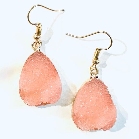 Pink Quartz Druzy Drop Earrings - Picture 1 of 1